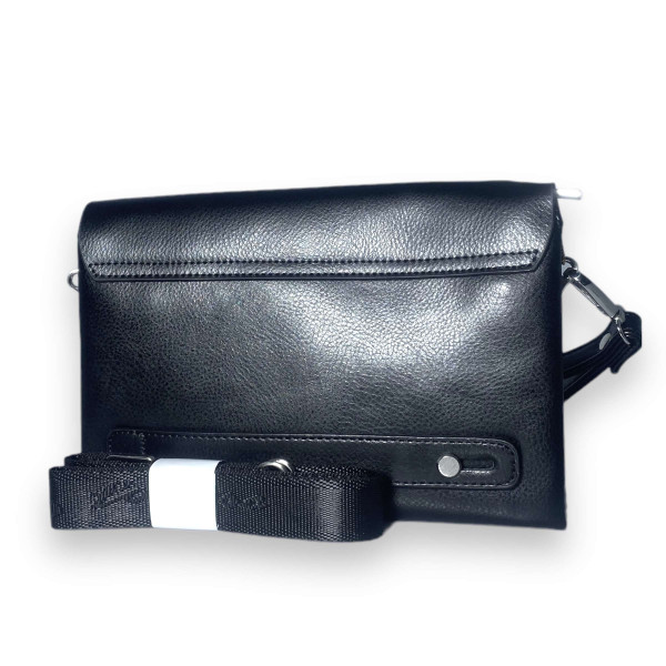 Мужской черный кошелек портмоне клатч из экокожи Langsa три отдела дополнительные карманы размер: 22*15*5 см