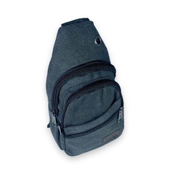 Сумка через плечо, слинг, брезентовая, два отдела, два фронтальных кармана, размер: 30*17*8 см, черная