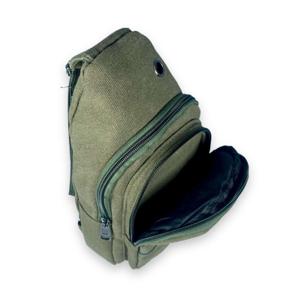 Сумка через плечо, слинг, брезентовая, два отдела, два фронтальных кармана, размер: 30*17*8 см, хаки