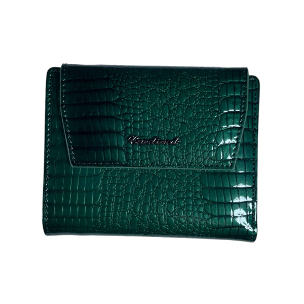 Стильный кожаный кошелек зеленого цвета, 2 отдела для купюр