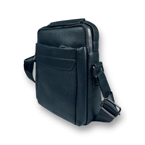 Мужская сумка через плечо из экокожи, одно отделение, черная