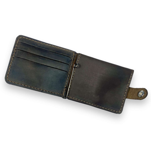 Гаманець затискач для купюр BagWay, екошкіра, ручна робота, темно-коричневий