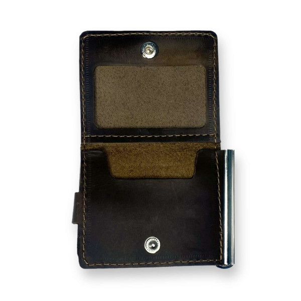 Гаманець затискач для купюр BagWay, екошкіра, ручна робота, темно-коричневий