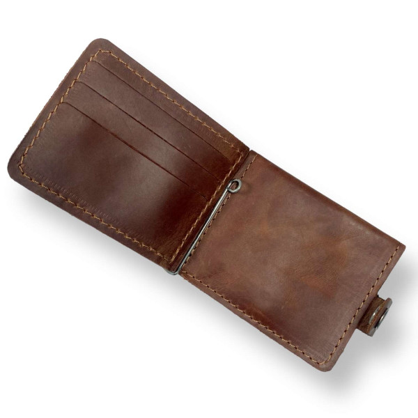 Гаманець затискач для купюр BagWay, екошкіра, ручна робота, світло-коричневий