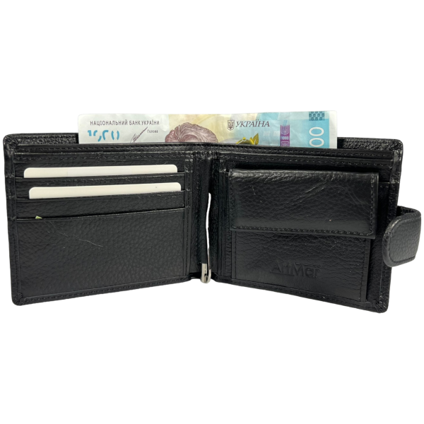 Стильный кожаный мужской кошелек с 3 отделами для купюр