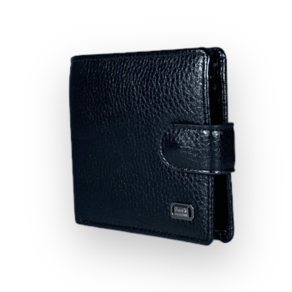 Чорний чоловічий гаманець шкірзамінник Devi's 2 відділи для купюр 4 для карток розмір: 12*10*2 см