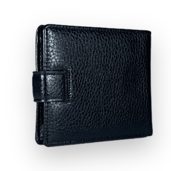 Чорний чоловічий гаманець шкірзамінник Devi's 2 відділи для купюр 4 для карток розмір: 12*10*2 см