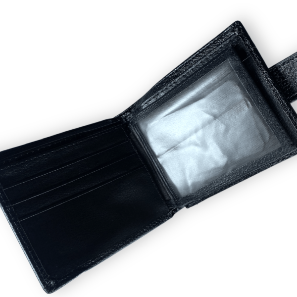 Чорний чоловічий гаманець шкірзамінник Devi's 2 відділи для купюр 4 для карток розмір: 12*10*2 см