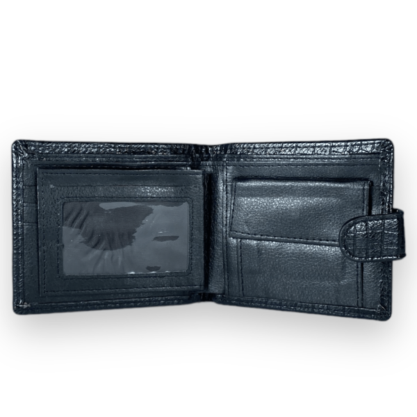 Гаманець шкірзамінник, чоловічий, 2 відділи для купюр,  4 для карток, чорний