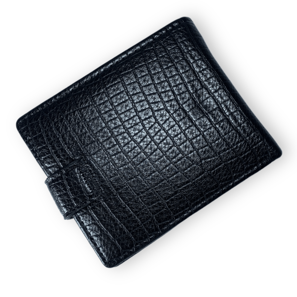 Гаманець шкірзамінник, чоловічий, 2 відділи для купюр,  4 для карток, чорний