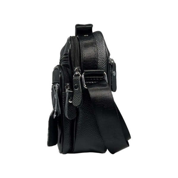 Мужская сумка через плечо из натуральной кожи, четыре отделения, 3 л, черная Мужская сумка через плечо из натуральной кожи, четыре отделения, 3 л, черная