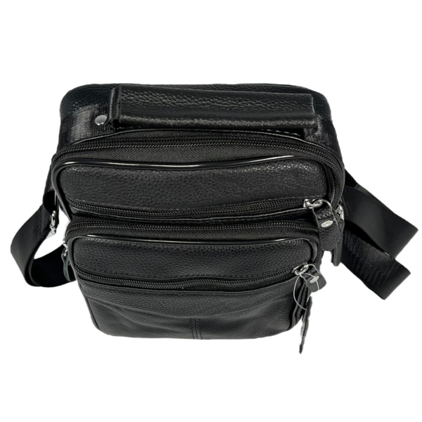 Сумка через плече на чотири відділення, натуральна шкіра, комфортна, 3 л, сучасна, чорна