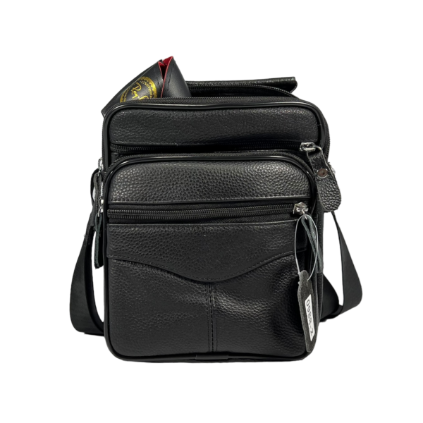 Сумка через плече на чотири відділення, натуральна шкіра, комфортна, 3 л, сучасна, чорна