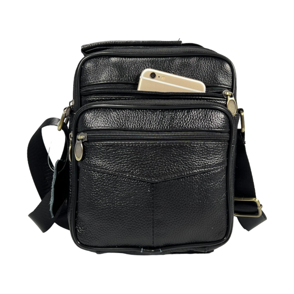 Сумка через плече з натуральної шкіри на п'ять відділень чорного кольору