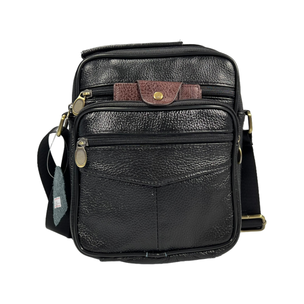 Сумка через плече з натуральної шкіри на п'ять відділень чорного кольору