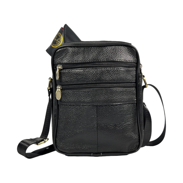 Сумка через плече з натуральної шкіри на п'ять відділень чорного кольору