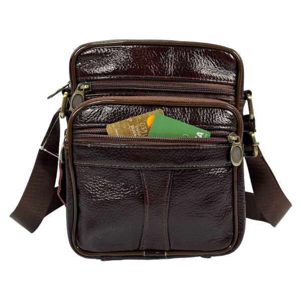 Елегантна шкіряна сумка через плече на чотири відділення, 3 л, коричнева Елегантна шкіряна сумка через плече на чотири відділення, 3 л, коричнева