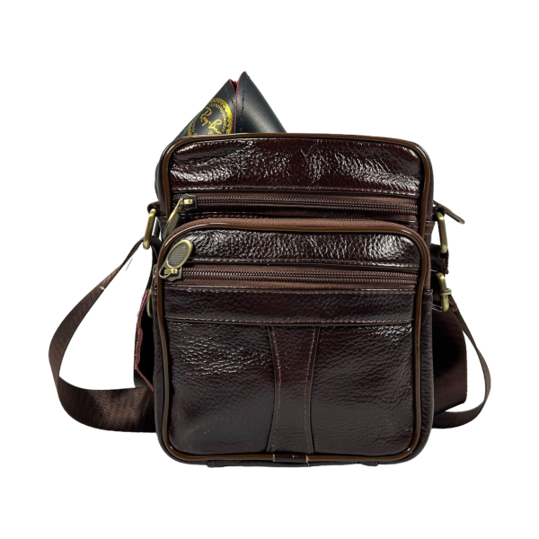 Елегантна шкіряна сумка через плече на чотири відділення, 3 л, коричнева Елегантна шкіряна сумка через плече на чотири відділення, 3 л, коричнева