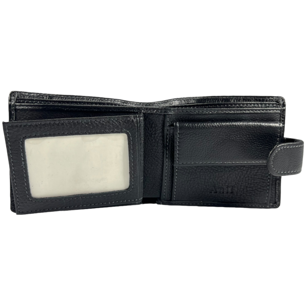 Елегантний чоловічий гаманець з натуральної шкіри з 3 відділами для купюр, чорний