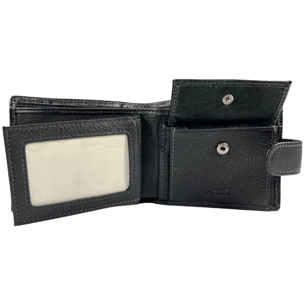 Елегантний чоловічий гаманець з натуральної шкіри з 3 відділами для купюр, чорний