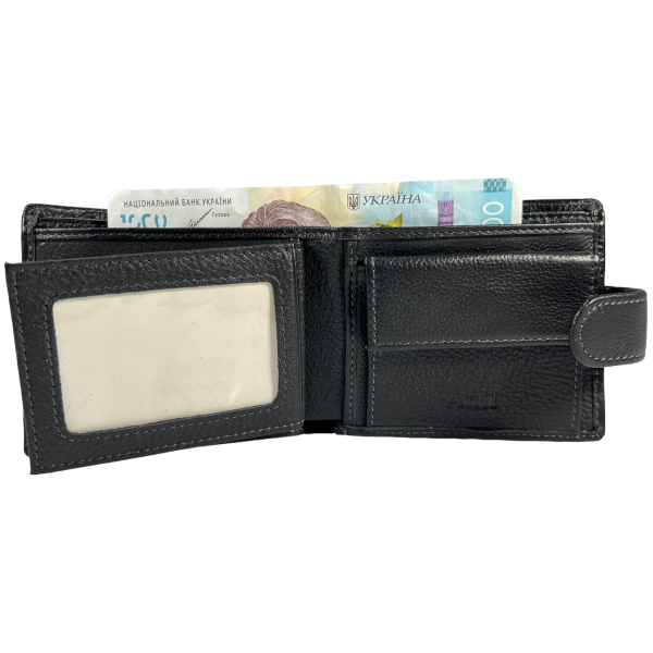 Елегантний чоловічий гаманець з натуральної шкіри з 3 відділами для купюр, чорний