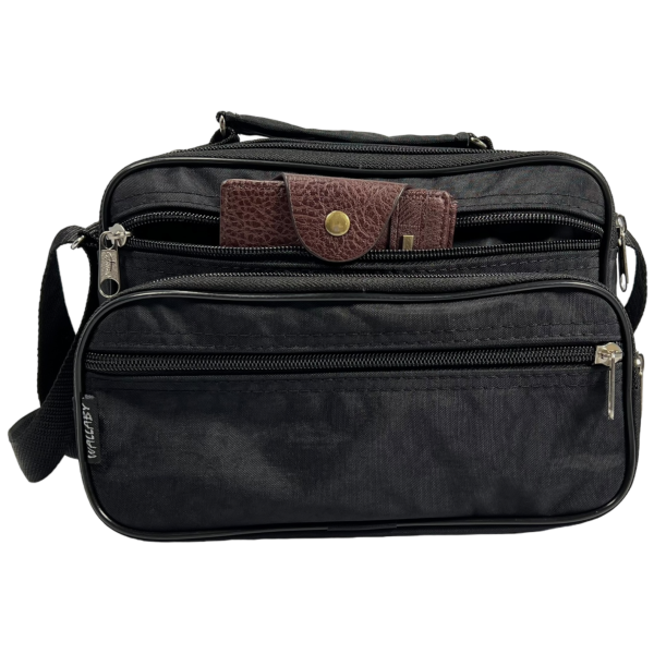 Прочная текстильная сумка через плечо на четыре отделения, 5 л, черная Прочная текстильная сумка через плечо на четыре отделения, 5 л, черная