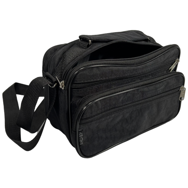 Прочная текстильная сумка через плечо на четыре отделения, 5 л, черная Прочная текстильная сумка через плечо на четыре отделения, 5 л, черная
