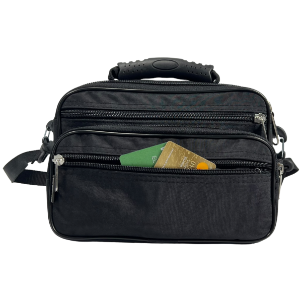 Функціональна чоловіча сумка через плече на п'ять відділень, чорна Функціональна чоловіча сумка через плече на п'ять відділень, чорна