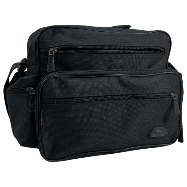Сумка через плече українського виробника на 4 відділення, функціональна, чорна Сумка через плече українського виробника на 4 відділення, функціональна, чорна