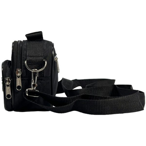 Текстильна сумка через плече українського виробника на три відділення, чорна Текстильна сумка через плече українського виробника на три відділення, чорна