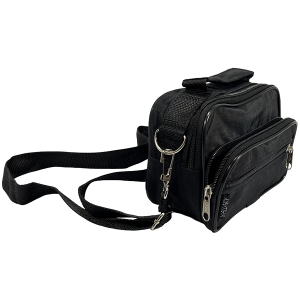 Текстильна сумка через плече українського виробника на три відділення, чорна Текстильна сумка через плече українського виробника на три відділення, чорна