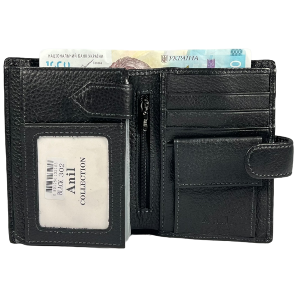 Практичный мужской кошелек из натуральной кожи, черный