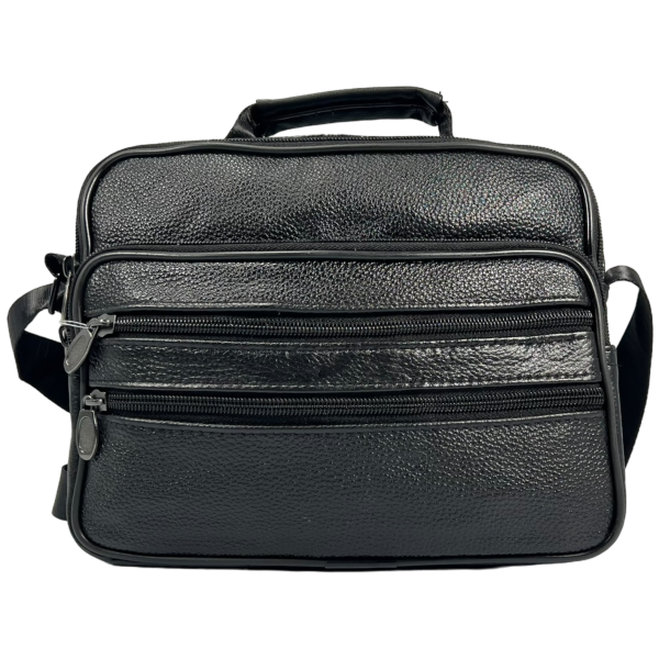 Мужская вместительная кожаная сумка через плечо, 7 л, черная