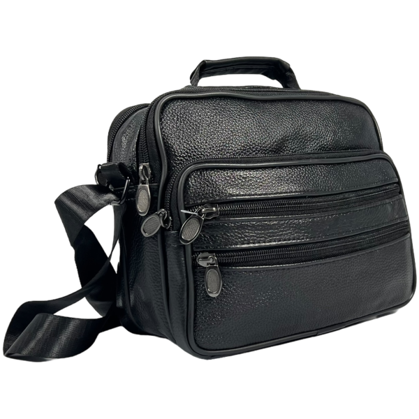 Мужская вместительная кожаная сумка через плечо, 7 л, черная Мужская вместительная кожаная сумка через плечо, 7 л, черная