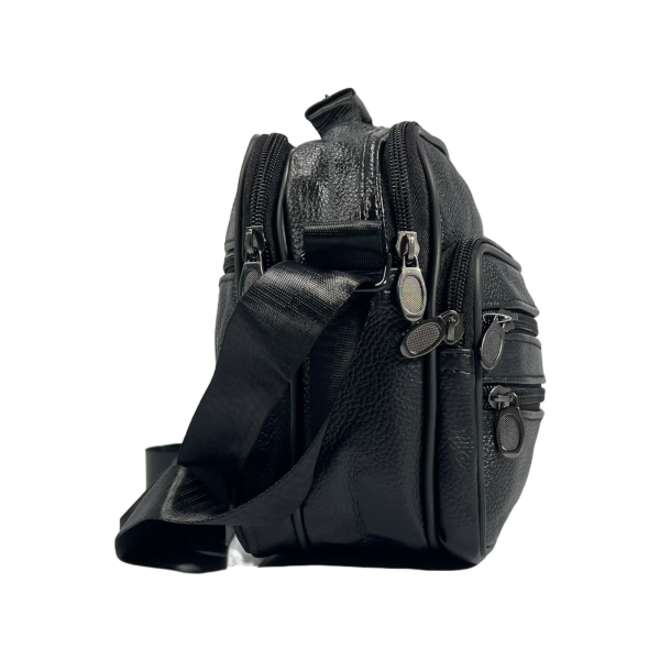 Мужская вместительная кожаная сумка через плечо, 7 л, черная Мужская вместительная кожаная сумка через плечо, 7 л, черная