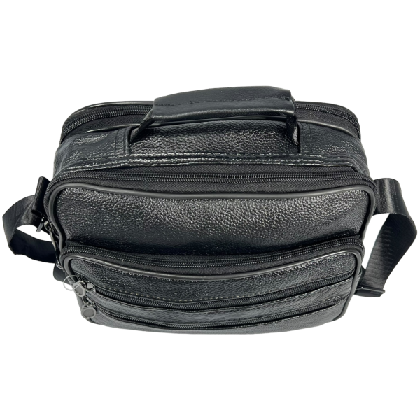 Мужская вместительная кожаная сумка через плечо, 7 л, черная Мужская вместительная кожаная сумка через плечо, 7 л, черная
