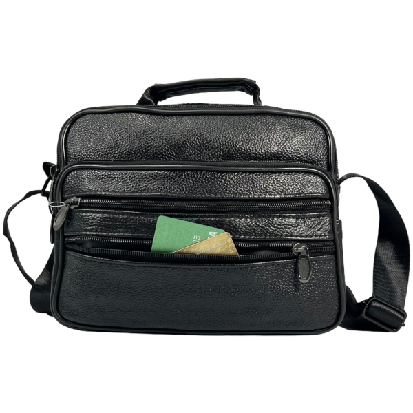Мужская вместительная кожаная сумка через плечо, 7 л, черная Мужская вместительная кожаная сумка через плечо, 7 л, черная