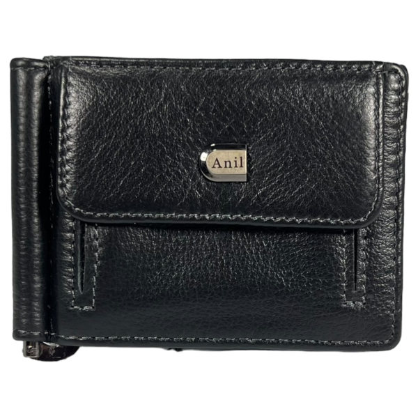 Кожаный мужской кошелек-зажим Anil черного цвета