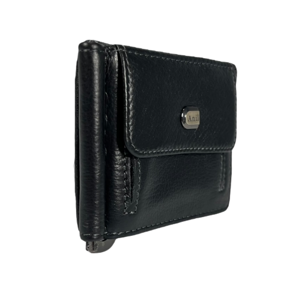 Кожаный мужской кошелек-зажим Anil черного цвета