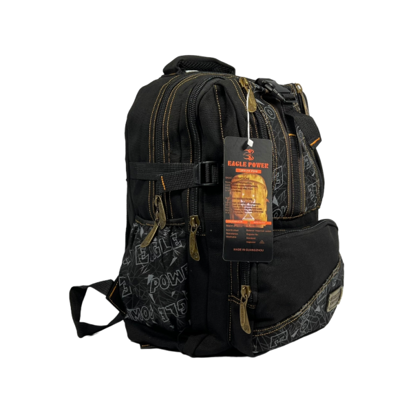 Міський рюкзак, брезентовий, колір чорний, 25 л, 4 відділення з боковими кишенями