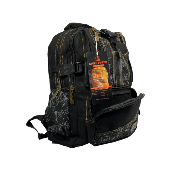 Міський рюкзак, брезентовий, колір чорний, 25 л, 4 відділення з боковими кишенями