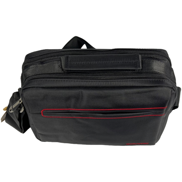 Комфортная и многофункциональная сумка через плечо, крепкая, 3 отделения, черная с красным Комфортная и многофункциональная сумка через плечо, крепкая, 3 отделения, черная с красным