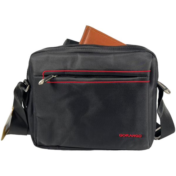 Комфортная и многофункциональная сумка через плечо, крепкая, 3 отделения, черная с красным Комфортная и многофункциональная сумка через плечо, крепкая, 3 отделения, черная с красным
