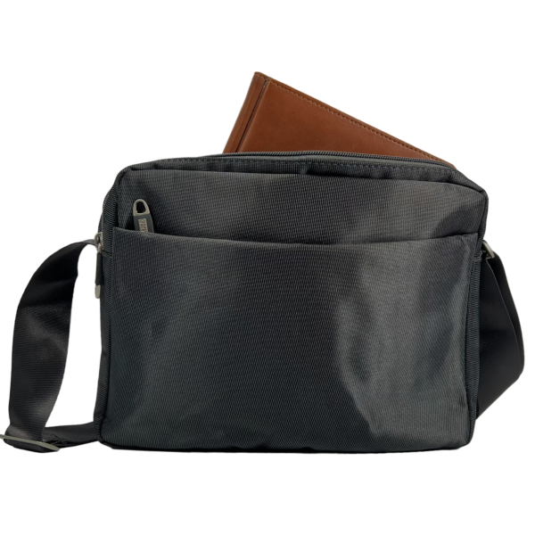 Текстильная сумка через плечо на четыре отделения, застежка на молнии, черная Текстильная сумка через плечо на четыре отделения, застежка на молнии, черная