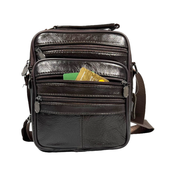 Сумка через плечо из натуральной кожи, мужская, 3 л, коричневая