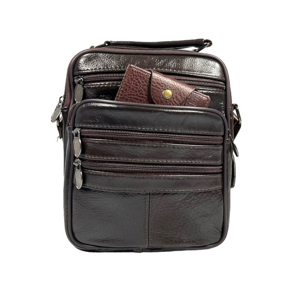 Сумка через плечо из натуральной кожи, мужская, 3 л, коричневая