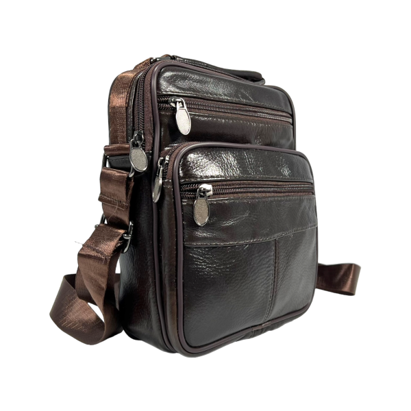 Класична сумка через плече з натуральної шкіри, коричнева Класична сумка через плече з натуральної шкіри, коричнева