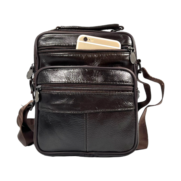 Класична сумка через плече з натуральної шкіри, коричнева Класична сумка через плече з натуральної шкіри, коричнева
