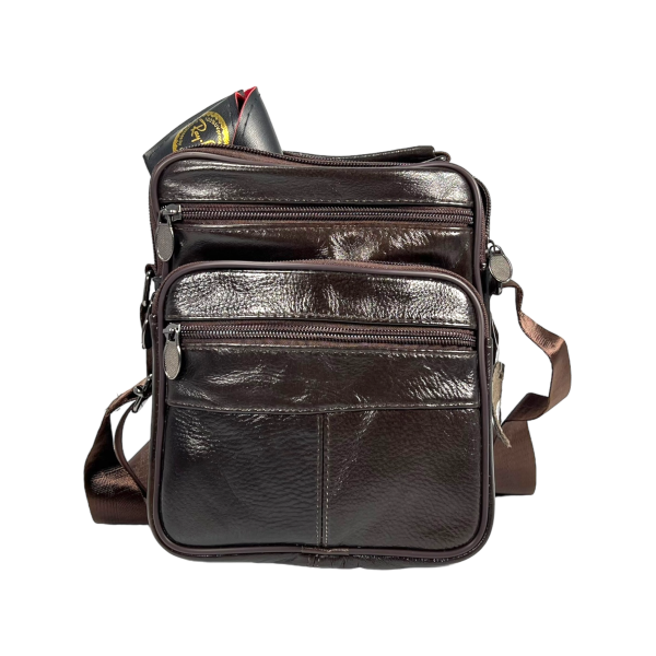 Класична сумка через плече з натуральної шкіри, коричнева Класична сумка через плече з натуральної шкіри, коричнева