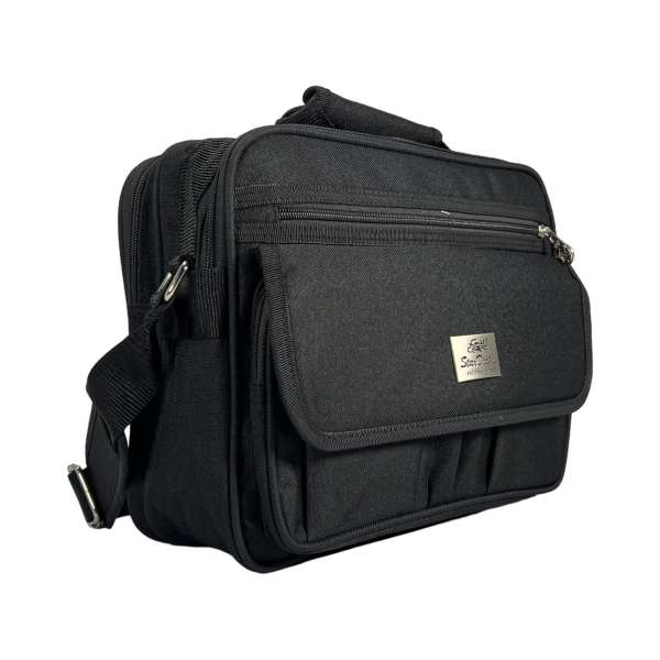 Вместительная функциональная сумка через плечо на шесть отделений, цвет черный Вместительная функциональная сумка через плечо на шесть отделений, цвет черный